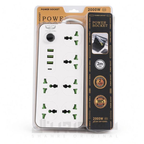 چندراهی برق 6 خانه 2000 وات مدل PS-6USB 